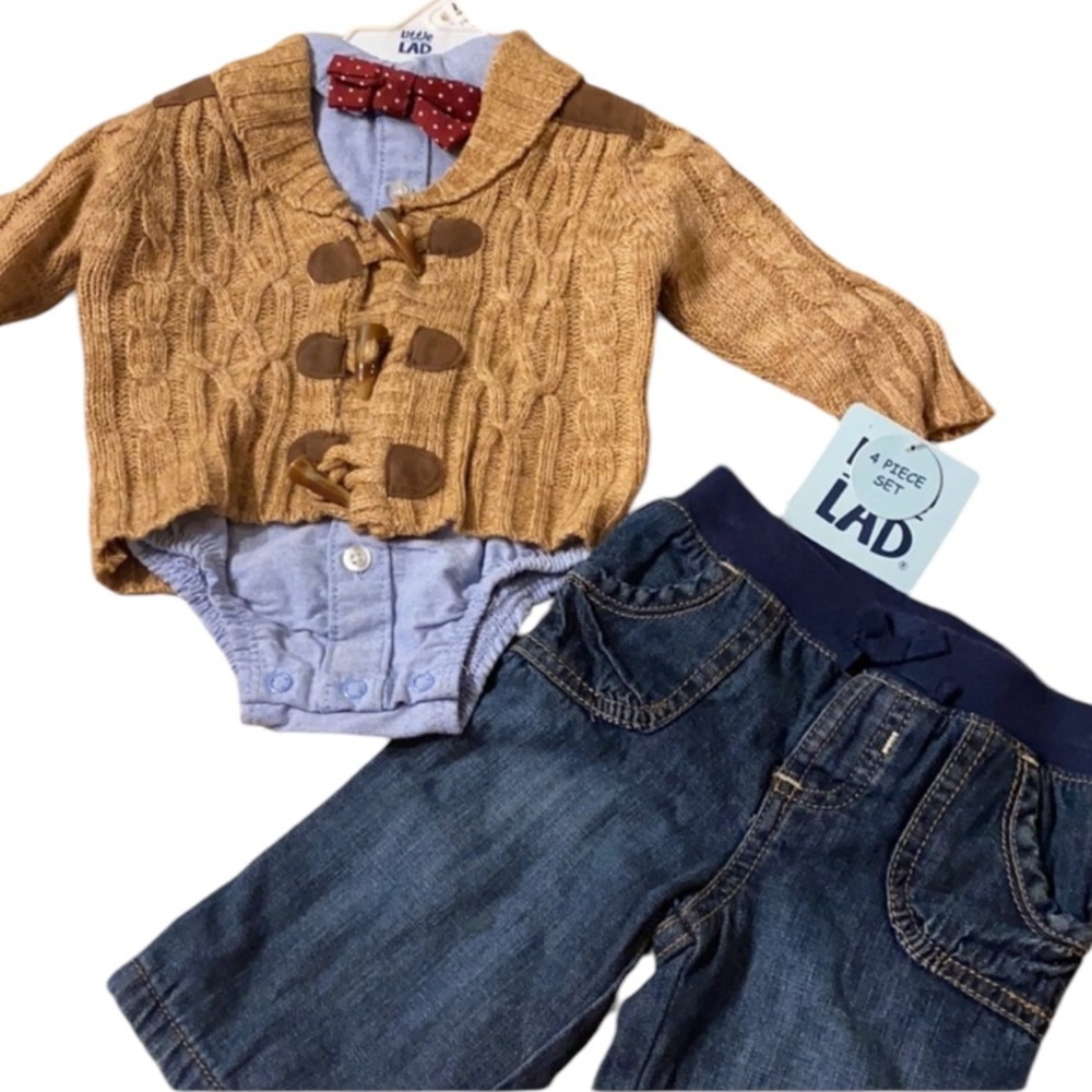 LITTLE DAD shirt & cardigan + Old Navy jeans